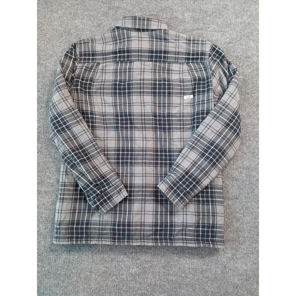 LL Bean Flannel Shirt Mens Large Gray Plaid Fleece Lined Traditional Fit